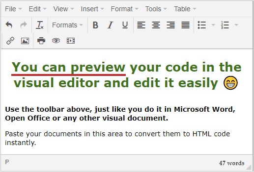 Word And Text To Html Editor And Converter Online 𝐇𝐓𝐌𝐋𝐞𝐝 𝐢𝐭